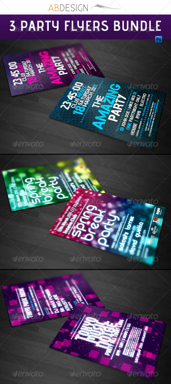3 Party Flyers Bundle Pack - Clubs & Parties Events