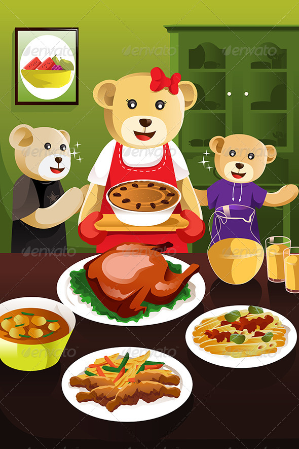 Bear Family Having Dinner Bear Family Having Dinner