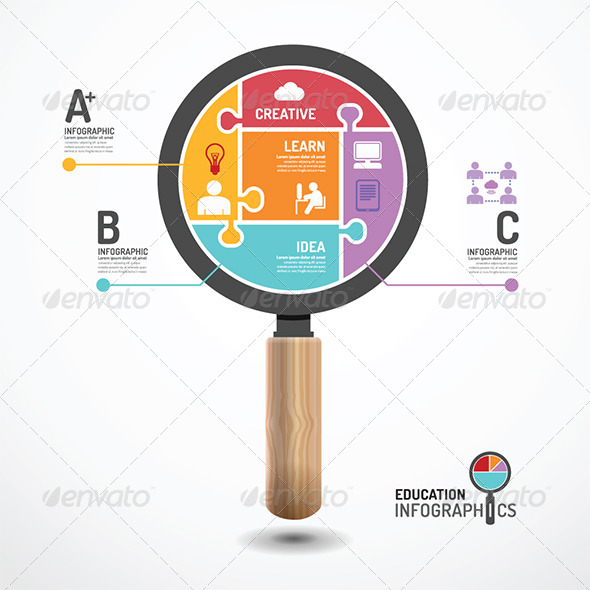 Infographic Template Magnifier Jigsaw Banner