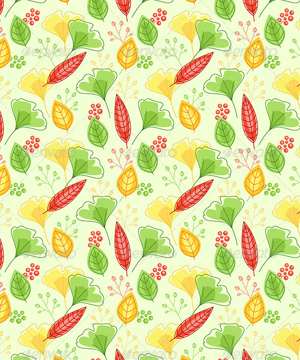 Seamless Pattern with Green and Yellow Leaves Seamless Pattern with Green and Yellow Leaves