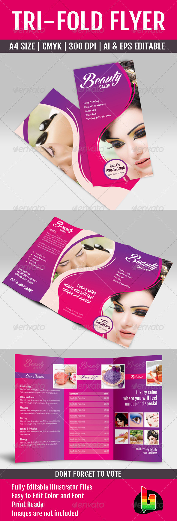 Beauty Saloon & Spa Tri-fold Brochure Beauty Saloon & Spa Tri-fold Brochure