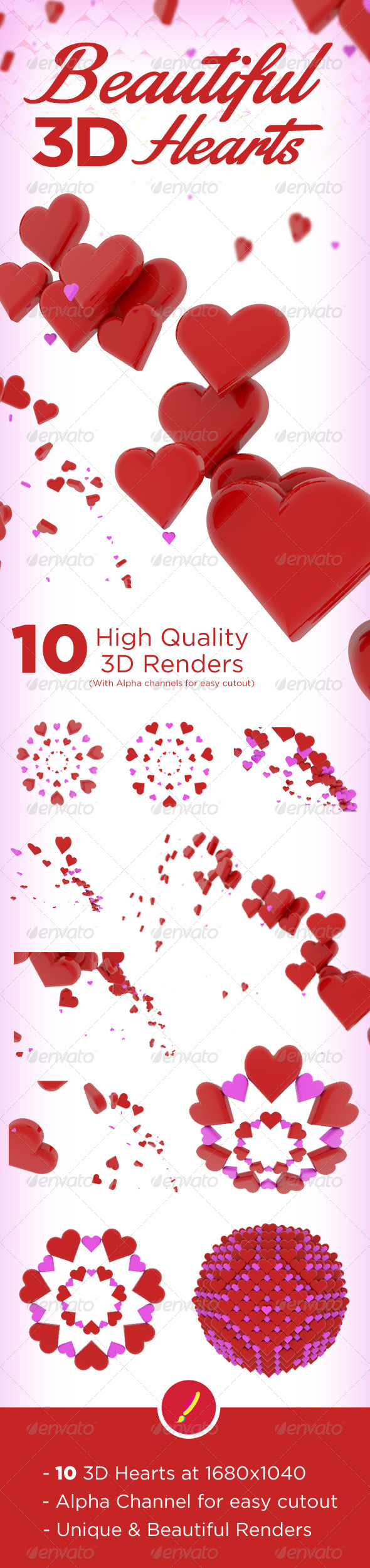 10 Beautiful 3D Hearts 10 Beautiful 3D Hearts