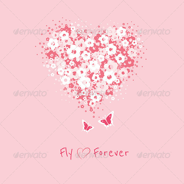 Flower Heart with Butterflies Card Flower Heart with Butterflies Card