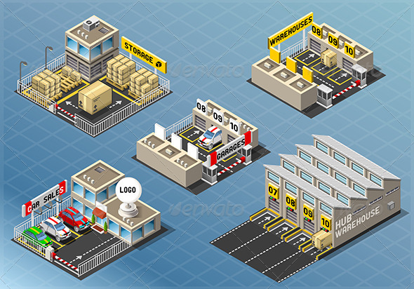 Isometric Set of Storage Buildings Isometric Set of Storage Buildings