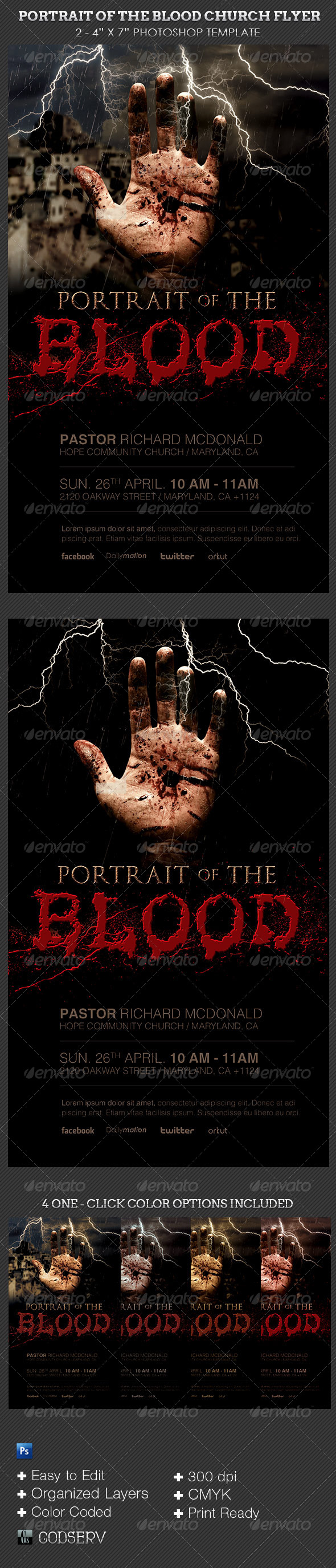 Portrait of The Blood Church Flyer Template - Church Flyers