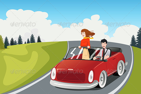 Couple Riding a Car going on a Road Trip Couple Riding a Car going on a Road Trip