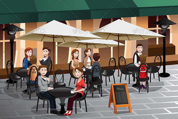 People Enjoying Coffee Outside of a Cafe People Enjoying Coffee Outside of a Cafe