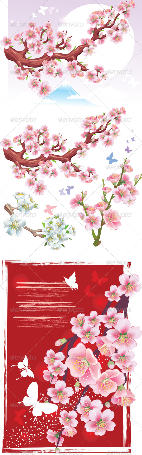 Set of Flowering Branch of Sakura Set of Flowering Branch of Sakura