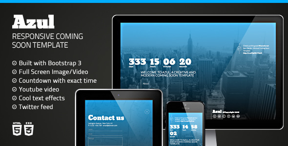 Azul - Creative Coming Soon Template - Under Construction Specialty Pages