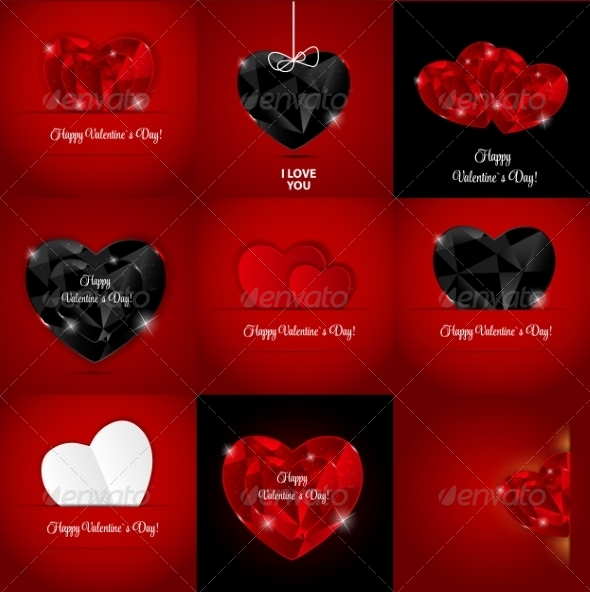 Set of Happy Valentines Day Cards with Heart