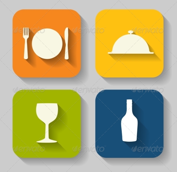 Modern Flat Food Icon Set for Web or Mobile Application Modern Flat Food Icon Set for Web or Mobile Application