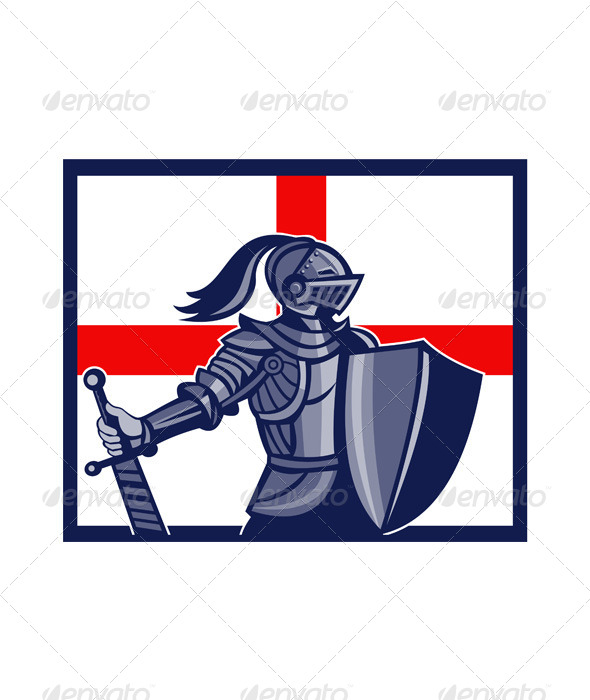 English Knight Holding Sword England Flag Retro