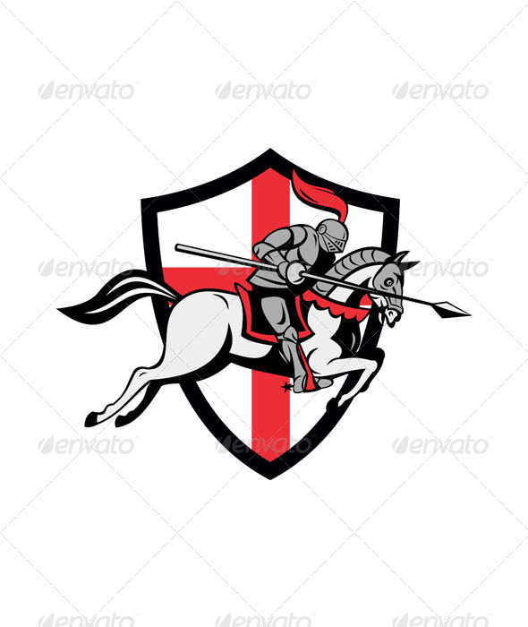 English Knight Riding Horse England Flag Retro
