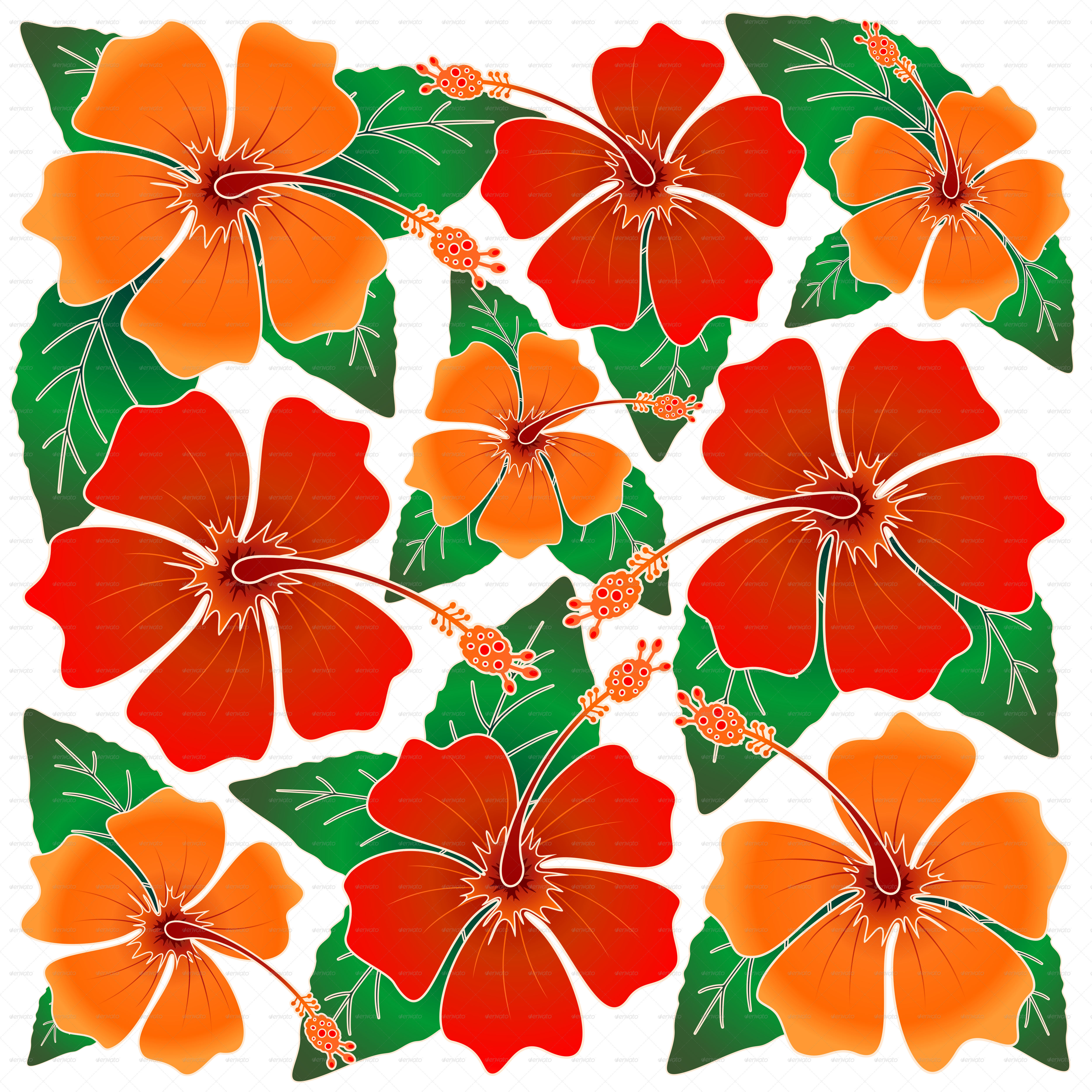 Hibiscus Batik Pattern by Bluedarkat GraphicRiver