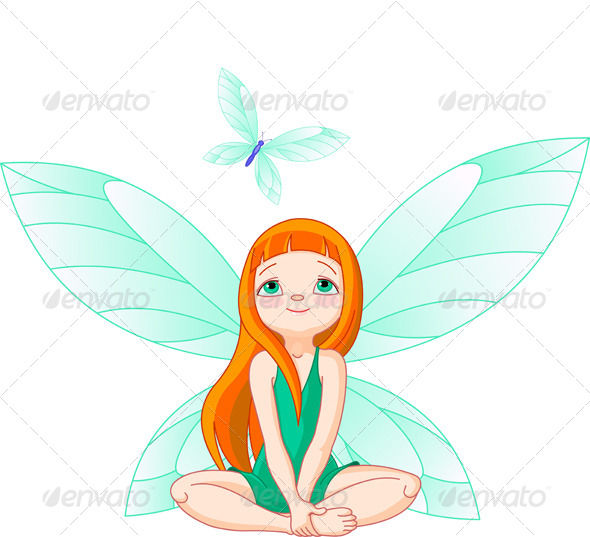 Fairy Observes Flying Butterfly