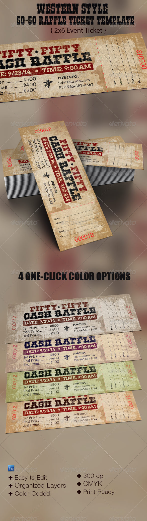 western style 5050 raffle ticket template graphicriver