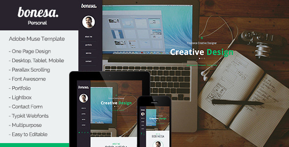 Bonesa - Portfolio One Page Muse Template