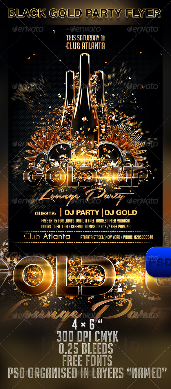 Black Gold Party Flyer Template Black Gold Party Flyer Template