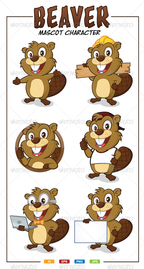 letters 3 food baby Mascot Beaver Character GraphicRiver