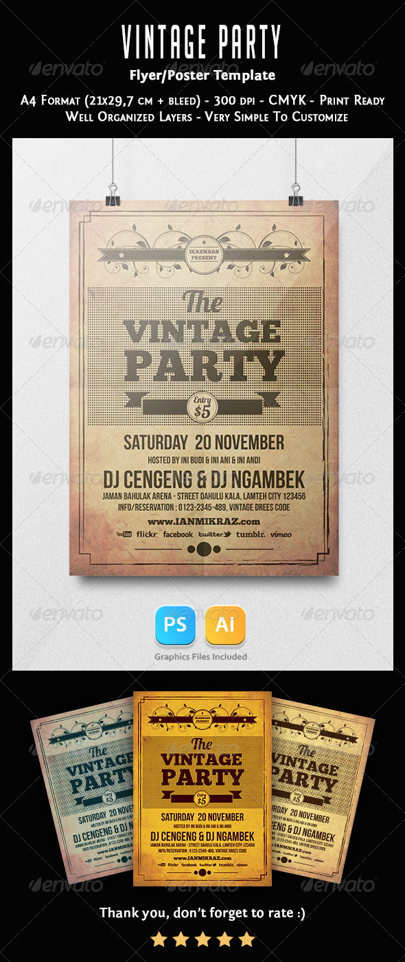 Vintage Party Flyer Template - Clubs & Parties Events
