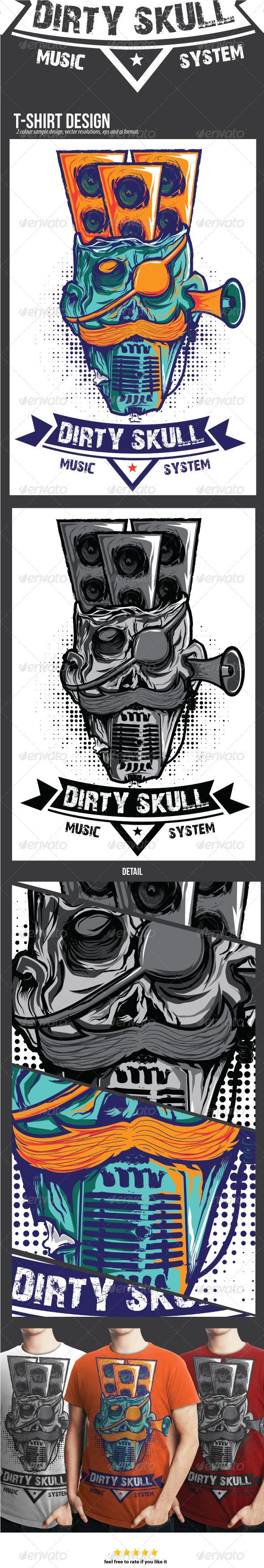 Dirty Skull Music System T-shirt Design Dirty Skull Music System T-shirt Design