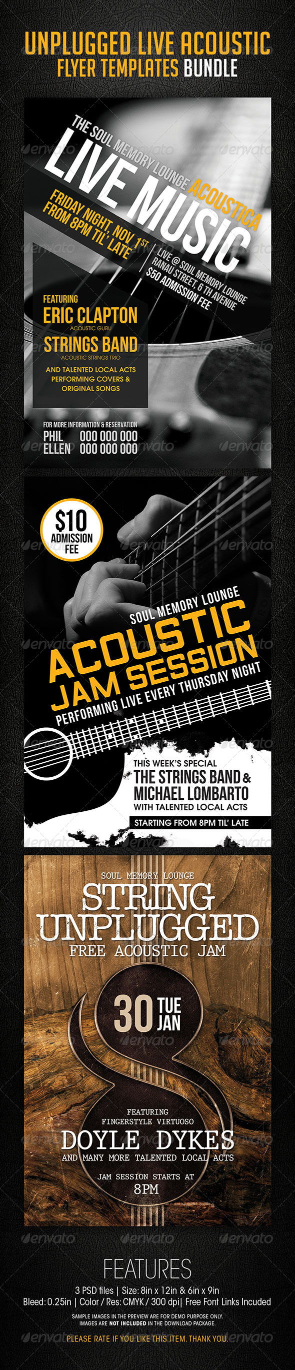 Unplugged Live Acoustic Flyer Templates Bundle Unplugged Live Acoustic Flyer Templates Bundle