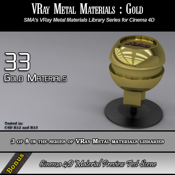 33 VRay Gold Materials Pack for Cinema 4D - 3DOcean Item for Sale
