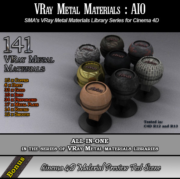 141 VRay Metal [AIO] Materials Pack for Cinema 4D - 3DOcean Item for Sale