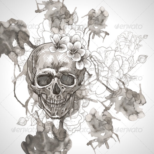 Abstract Background with Skull Wings and Flowers Abstract Background with Skull Wings and Flowers
