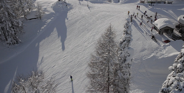 Aerial View of Dolomites Skiing Area under Trees Aerial View of Dolomites Skiing Area under Trees