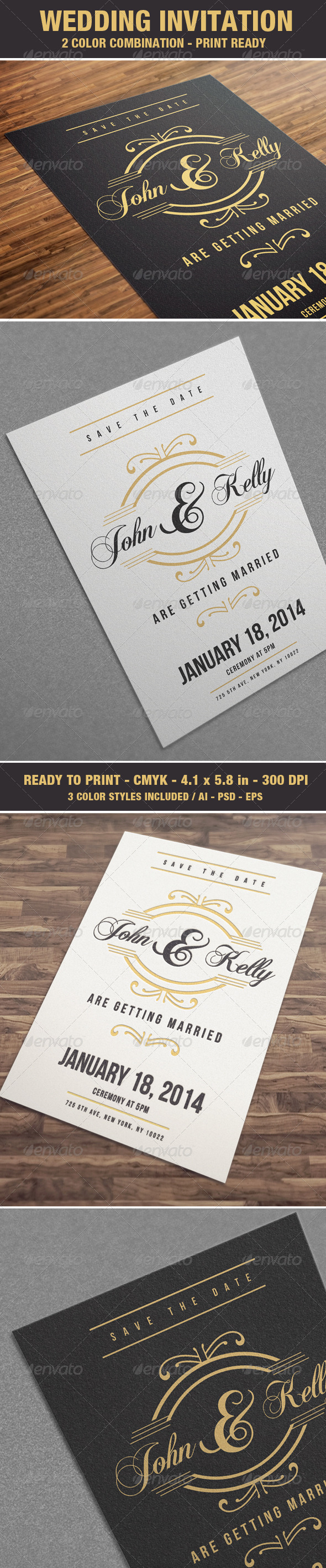 Elegant & Vintage Wedding Invitation / Card V4