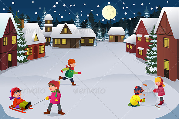 Kids Playing in a Winter Wonderland Kids Playing in a Winter Wonderland