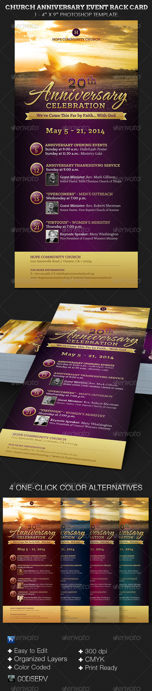 Church Anniversary Events Rack Card Template - Church Flyers