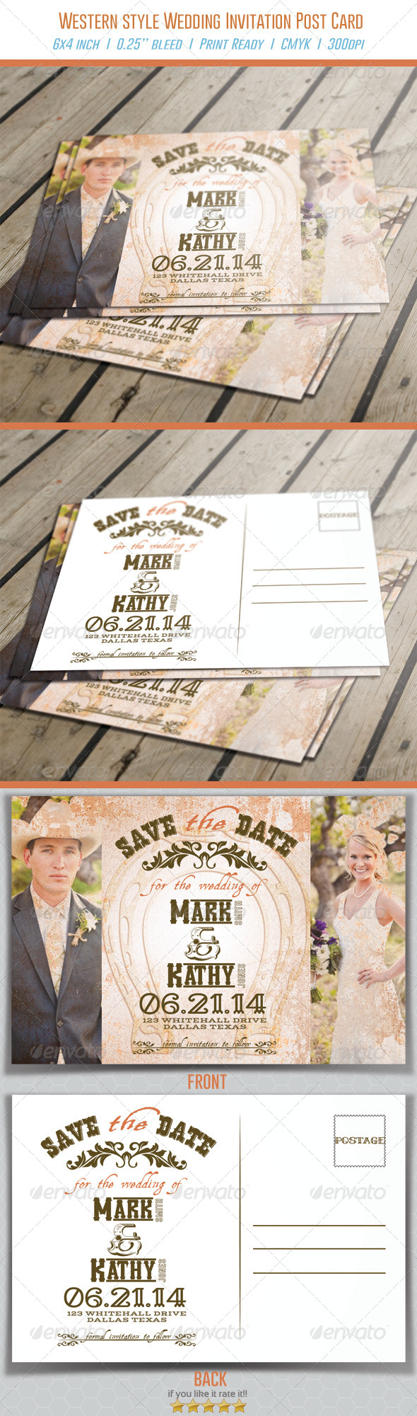 Western Style Wedding Invitation Post Card