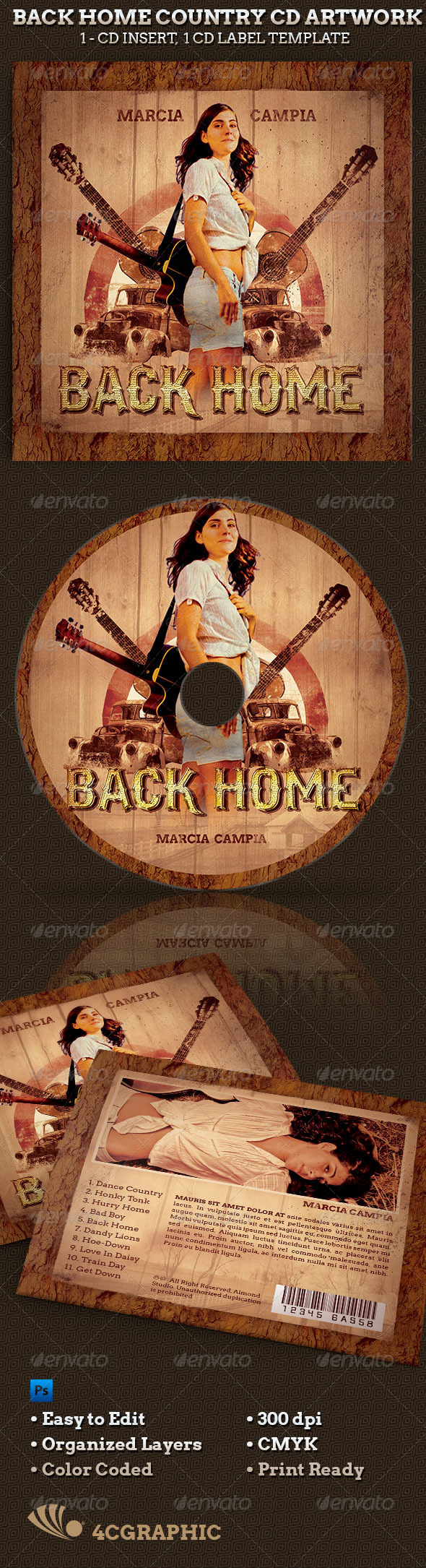 Back Home Country Music CD Artwork - CD & DVD artwork Print Templates