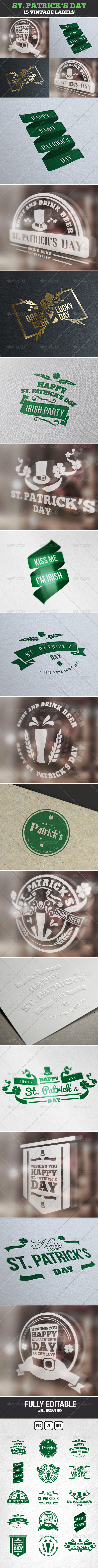 Saint Patrick s Day Vintage Labels & Badges Logos Saint Patrick s Day Vintage Labels & Badges Logos