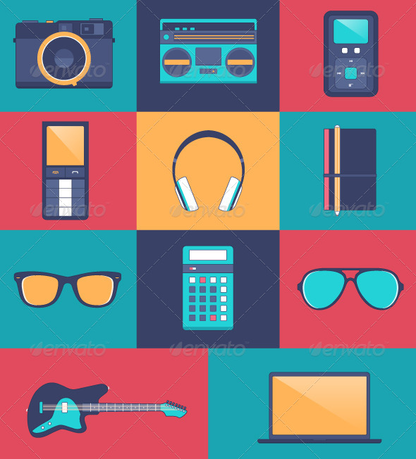 Hipster Accessory Kit Flat Icons Hipster Accessory Kit Flat Icons