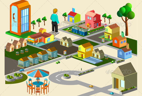 Set of Simple Building and Map Isometric Series Set of Simple Building and Map Isometric Series