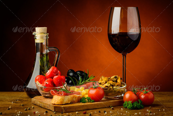 Tapas snacks and wine