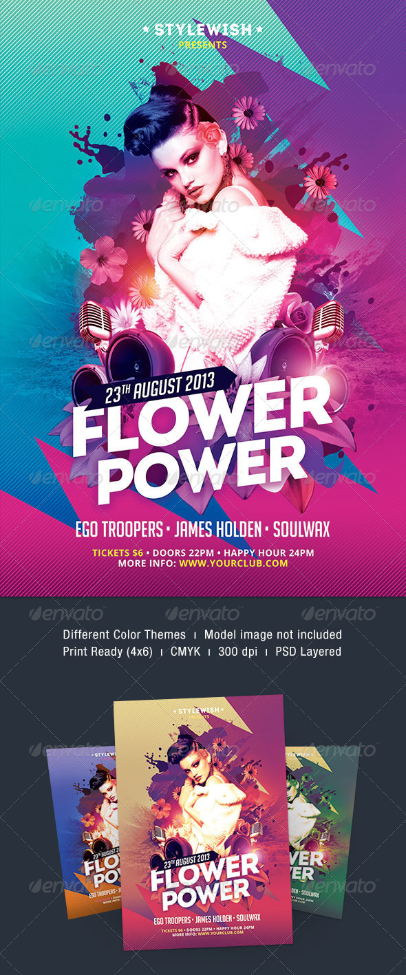 Flower Power Flyer - Clubs & Parties Events