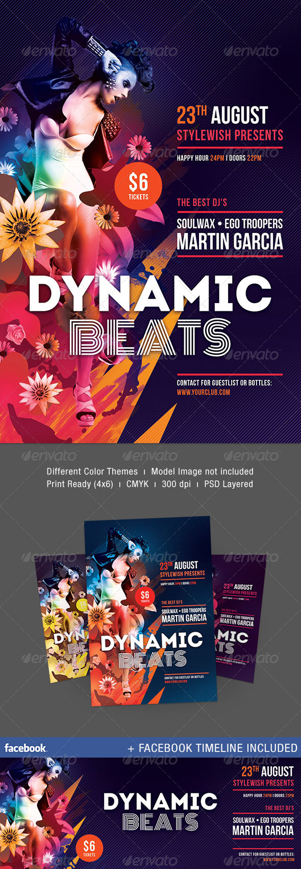 Dynamic Beats Flyer + Facebook Timeline - Clubs & Parties Events
