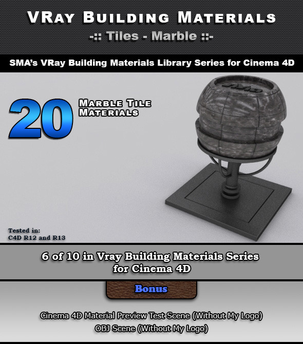 20 VRay Marble Tile Materials for Cinema 4D - 3DOcean Item for Sale