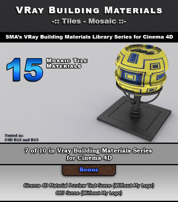 15 VRay Mosaic Tile Materials for Cinema 4D - 3DOcean Item for Sale
