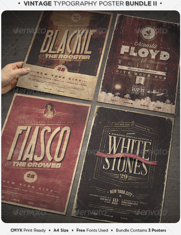 Vintage Typography Poster Bundle II - Concerts Events