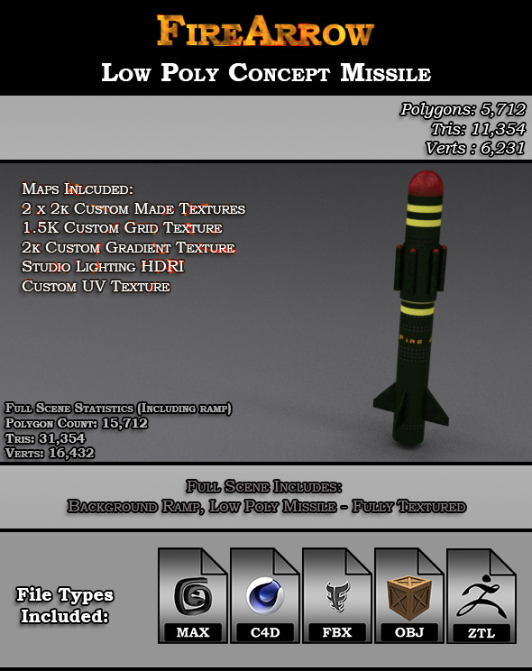 Fire Arrow Low Poly Concept Missile Fire Arrow Low Poly Concept Missile