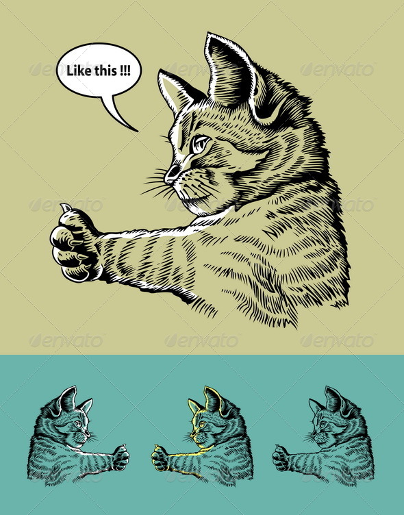 Thumbs Up Cat Illustration - Animals Characters