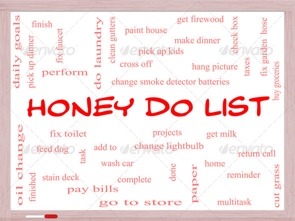 Honey Do List Word Cloud Concept on a Whiteboard