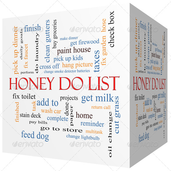 Honey Do List 3D cube Word Cloud Concept