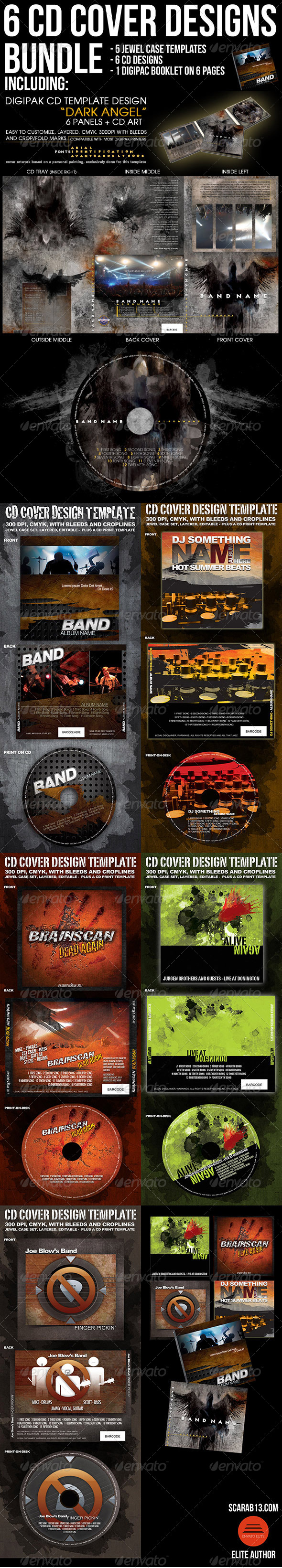 6 CD Cover Design Template Bundle - CD & DVD artwork Print Templates
