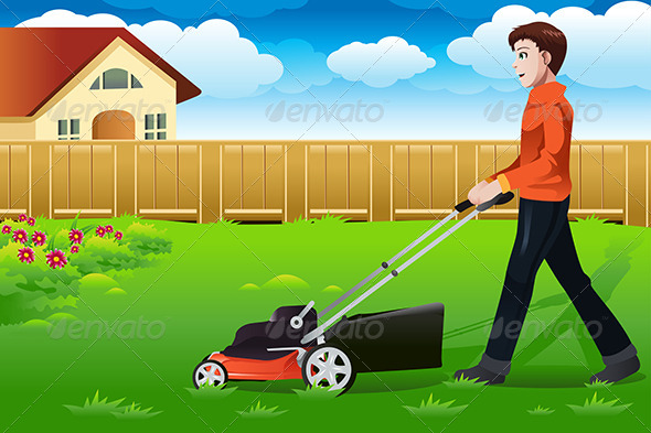 Man Mowing the Lawn Man Mowing the Lawn